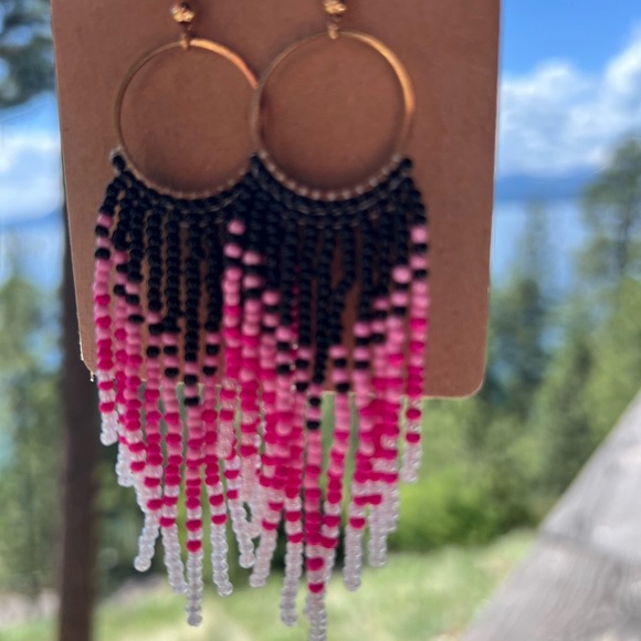 New Pink White Black Hand Beaded tassel boho western tribal earring jewelry gift - Picture 8 of 10